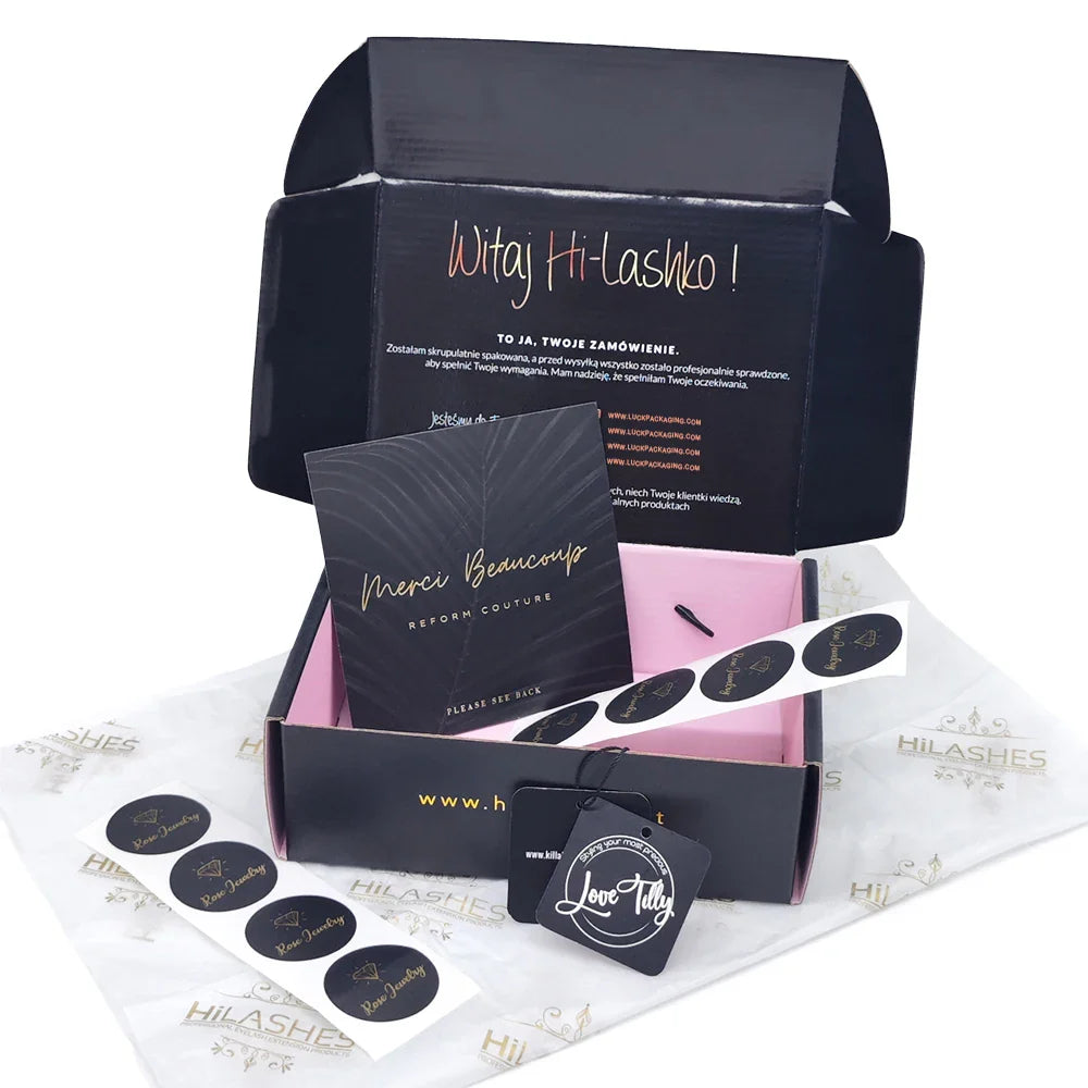 Customized Branded Printed Zipper Mailer Gift Paper Skin Care Cosmetic Luxury Kraft Black Boxes Packaging with Paper Insert