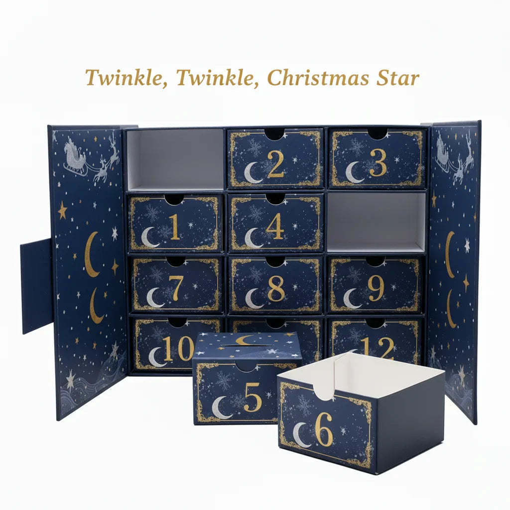 Custom 12 Days Cosmetic Makeup Jewelry Crystal Stone Eye Lashes Collection Box Christmas Countdown Advent Calendar Boxes