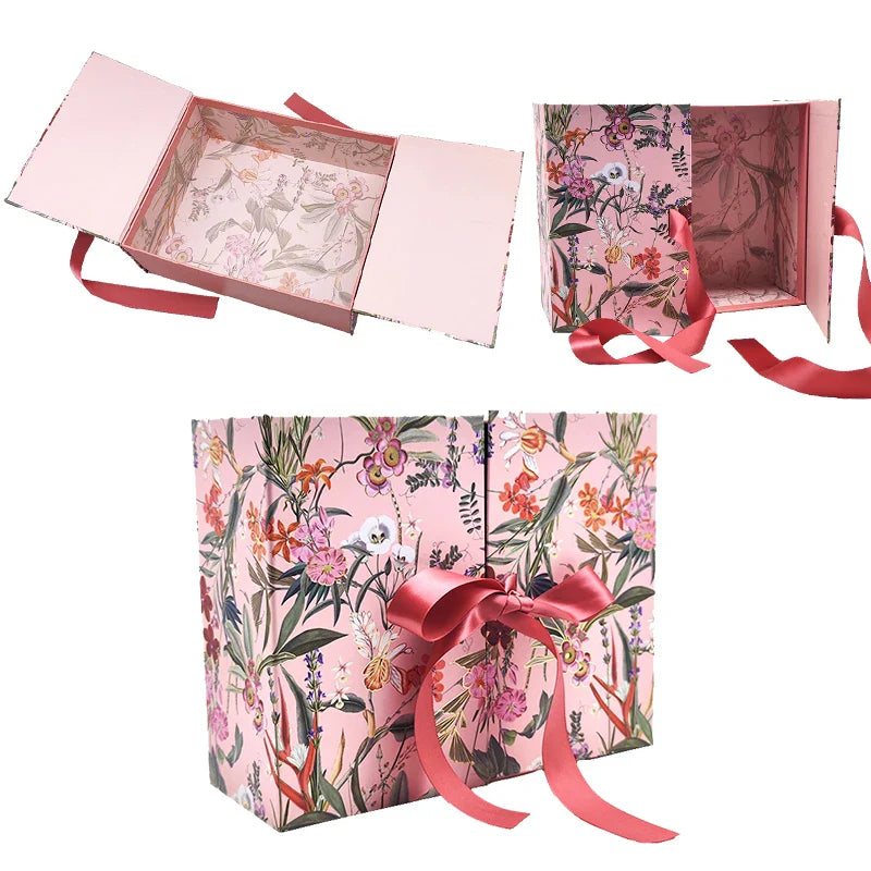 Luxury Custom Box Wedding Red Rigid Magnetic Close Double Door Opening Paper Gift Boxes Packaging with logo for Present