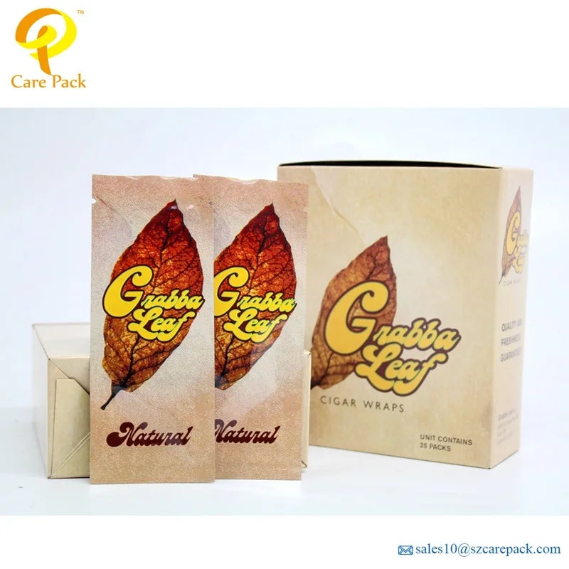 Custom Printing Size Flat Pouch 3 Sides sealed  Woods Bag for Tobacco Product Smoke Accessories Paper Boxes