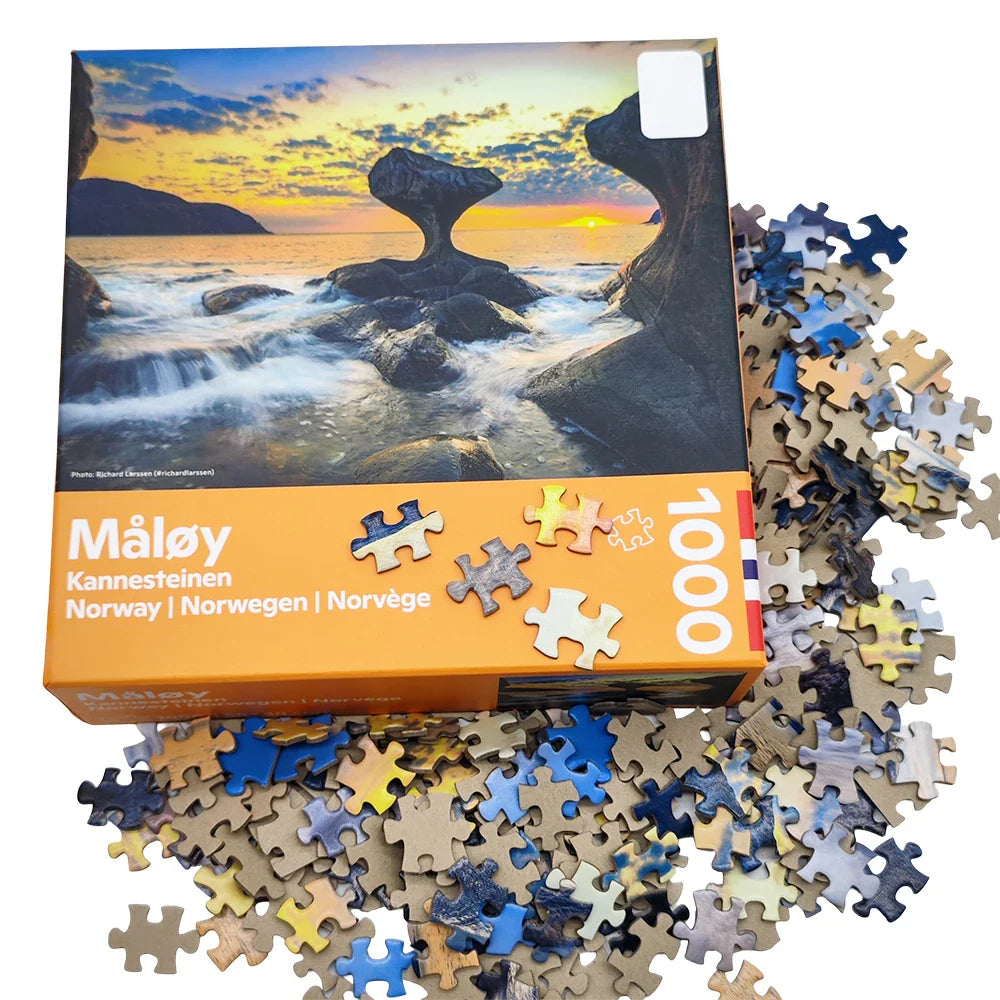 Wholesale Custom Printed Thick Board Kids Educational Adult 1000 Piece Ocean Sunset Maloy Norway Paper Jigsaw Puzzles