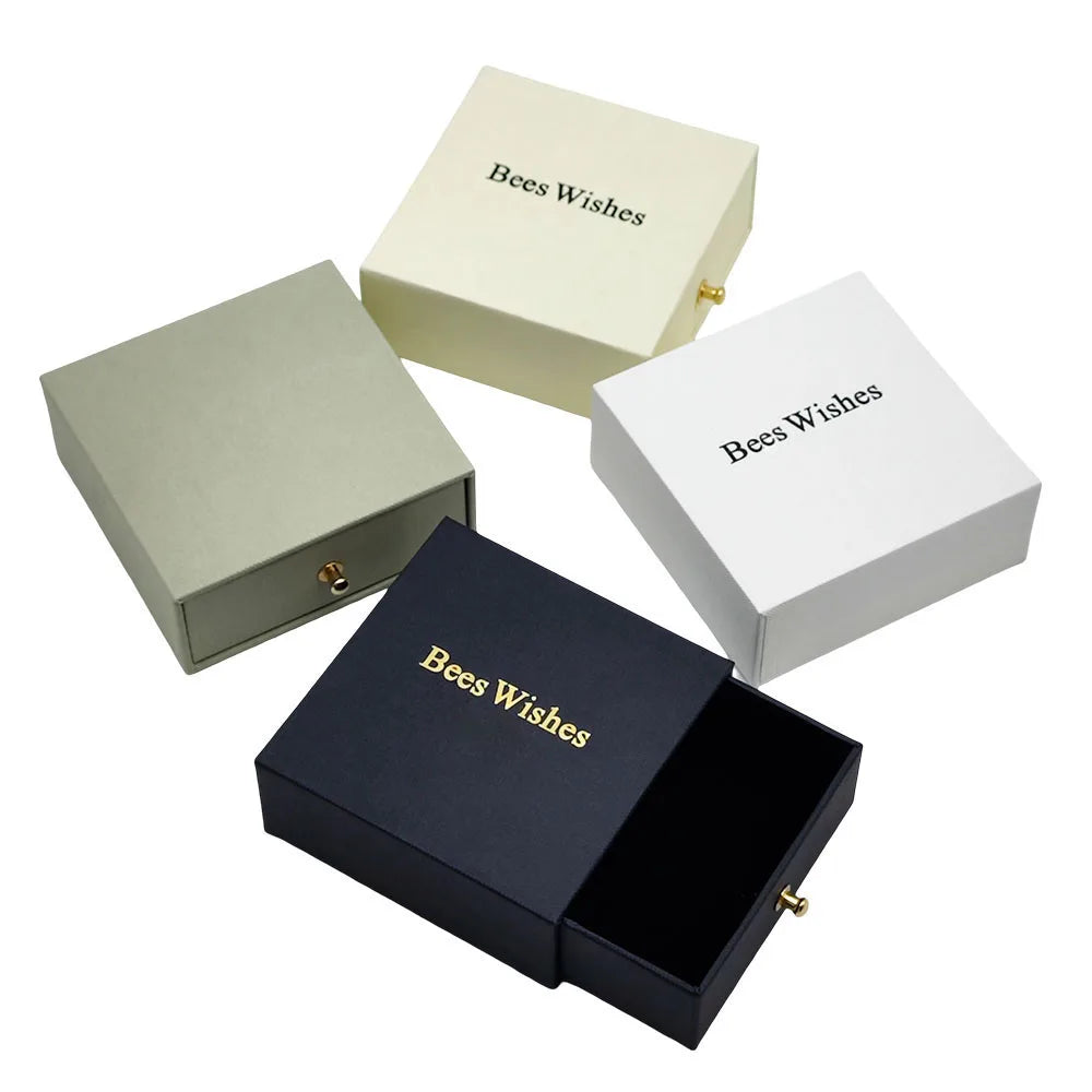 Luxury Personalized Handmade Mini Cardboard Drawer Embossed White Jewelry Ring Earrings Packaging Gift Boxes with logo