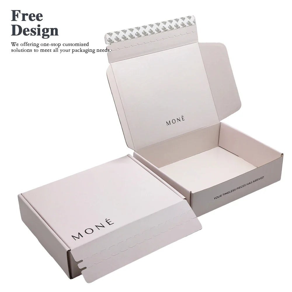 Custom Self Seal Adhesive Packaging Corrugated Matte Soft Touch Film Cream Yellow Zipper Tear Strip Mailer Boxes Shipping Boxes