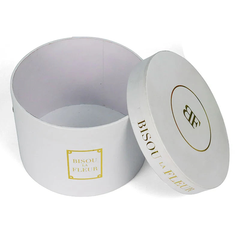 Cardboard  Gift Packaging Supplies Customized White Gold Foil  Art Craft Logo Wedding Flower Round Boxes