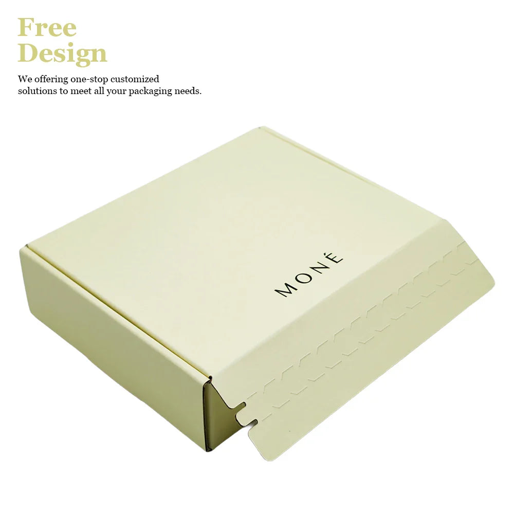 Custom Self Seal Adhesive Packaging Corrugated Matte Soft Touch Film Cream Yellow Zipper Tear Strip Mailer Boxes Shipping Boxes