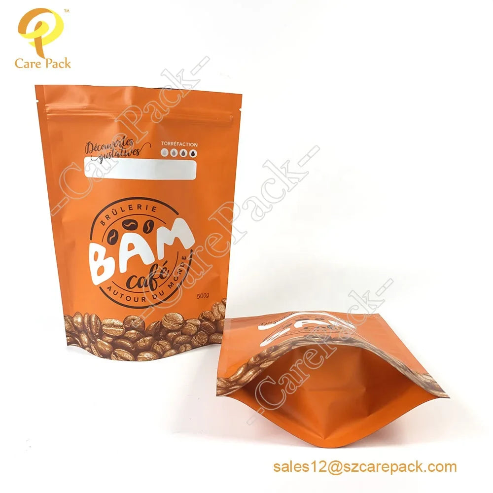 Custom Printed Cafe Food Tea Snack Bag with Air Valve Coffee Beans Packaging Bags AL Plastic Der Kaffee Pouch Packaging