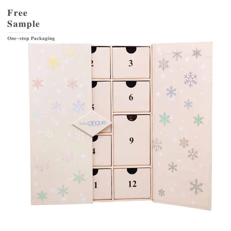 Custom Personalized Handmade 12/24 Days Christmas Packaging Gift Box Luxury Empty Blank Advent Calendar Box With Logo