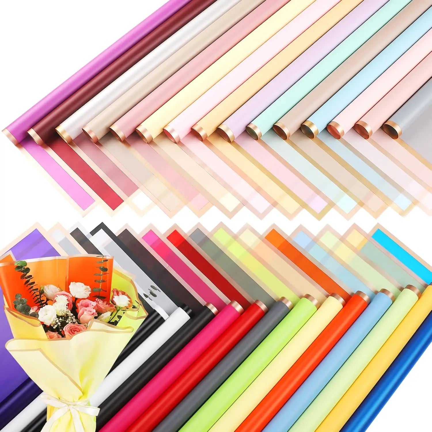 Korean Bouquet Wrapping Paper Flower Phnom Penh Jelly Film Waterproof Translucent Gold Edge Luxury Wrapping Paper for Flowers