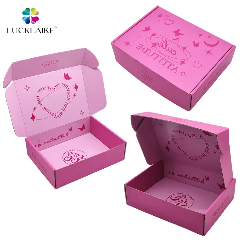 Luxury Corrugated Shipping Eyelash Press on Nails pink Boxes Custom Carton Gift Box Packaging with logo Packaging