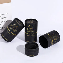 Custom Packaging Black  Food Round Luxury Tea Cardboard Tube Push up Gold Foil Paper Tube Box Packaging