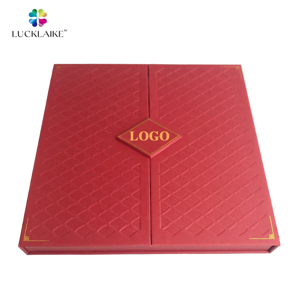 Luxury Custom Box Wedding Red Rigid Magnetic Close Double Door Opening Paper Gift Boxes Packaging with logo for Present