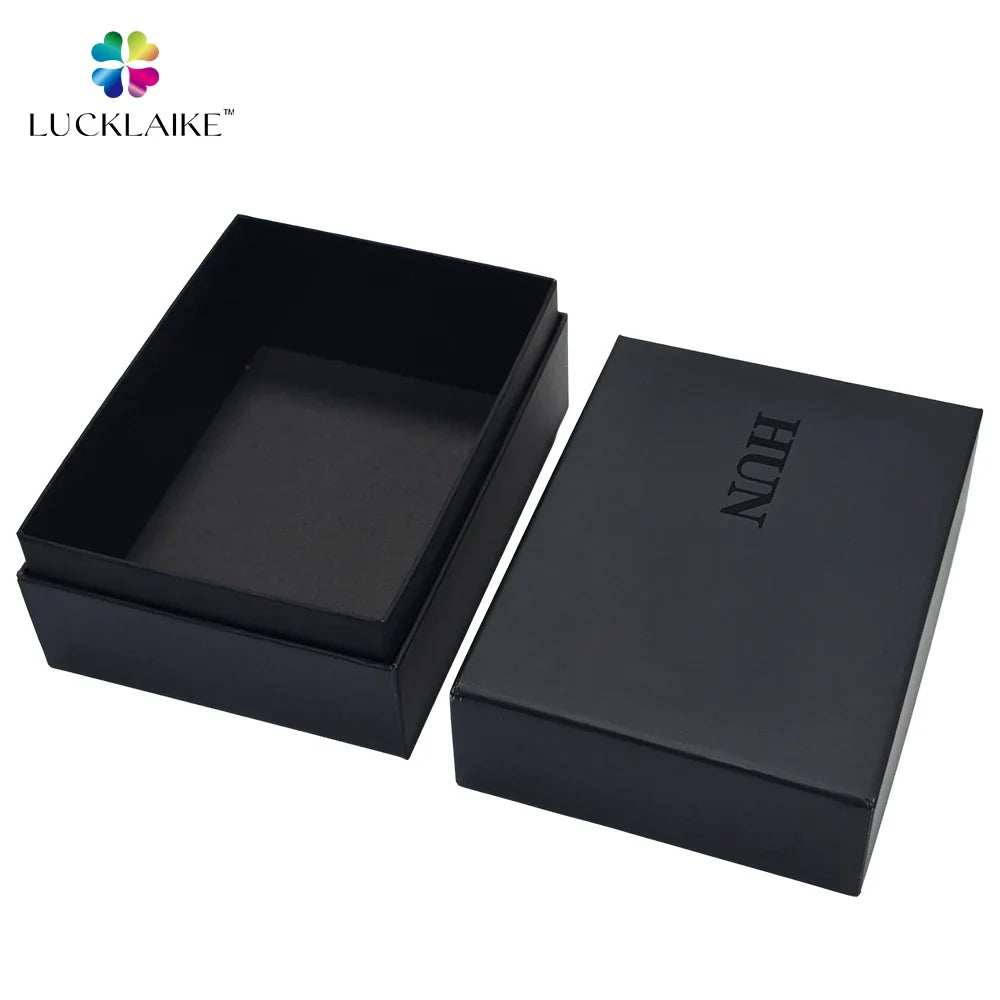 Customised UV Printing Paper Top and Bottom Cardboard Wallet Black Lid and Base Gift Boxes Jewelry Leather Belt Box Packaging