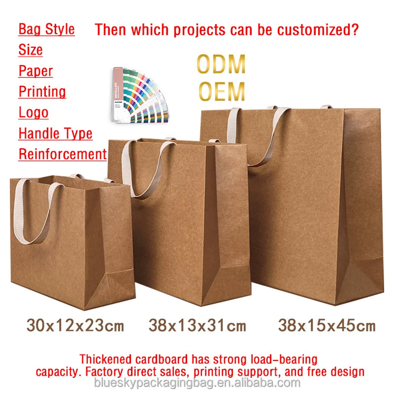 OEM/ODM Customized Brand Brown Paper Bags for Food Shopping Bag with Own logo Kraft Paper Bag Eco Friendly Tote Bag with Handle