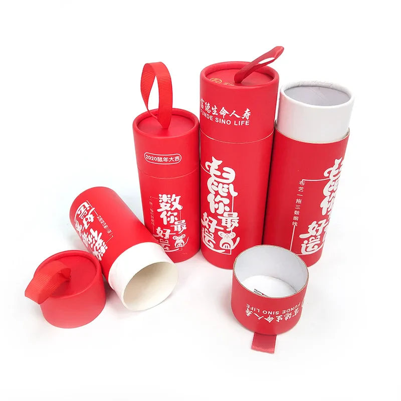 Electronics Package Printing Logo Red Paperboard Cylinder Round  USB Cable Custom Cardboard Paper Tube Box