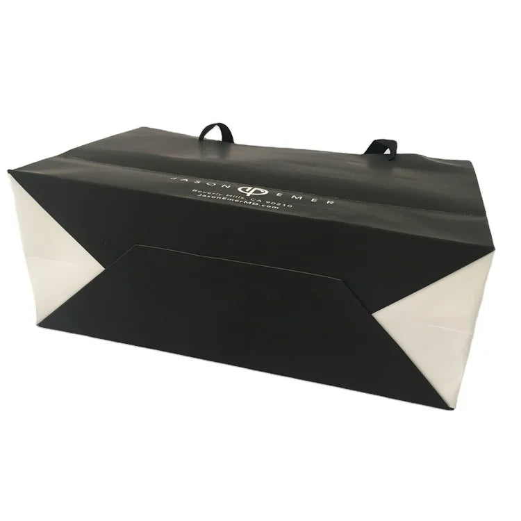 Brand Large UV Printing Gold Foil Hot Stamping Customized Logo Ribbon Handle Luxury Shopping Packaging Paper Bag for Clothes