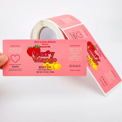 Custom Waterproof Adhesive Vinyl Pink Printing Private Logo Skincare Product Body Oil Sticker Labels for Cosmetic Jars