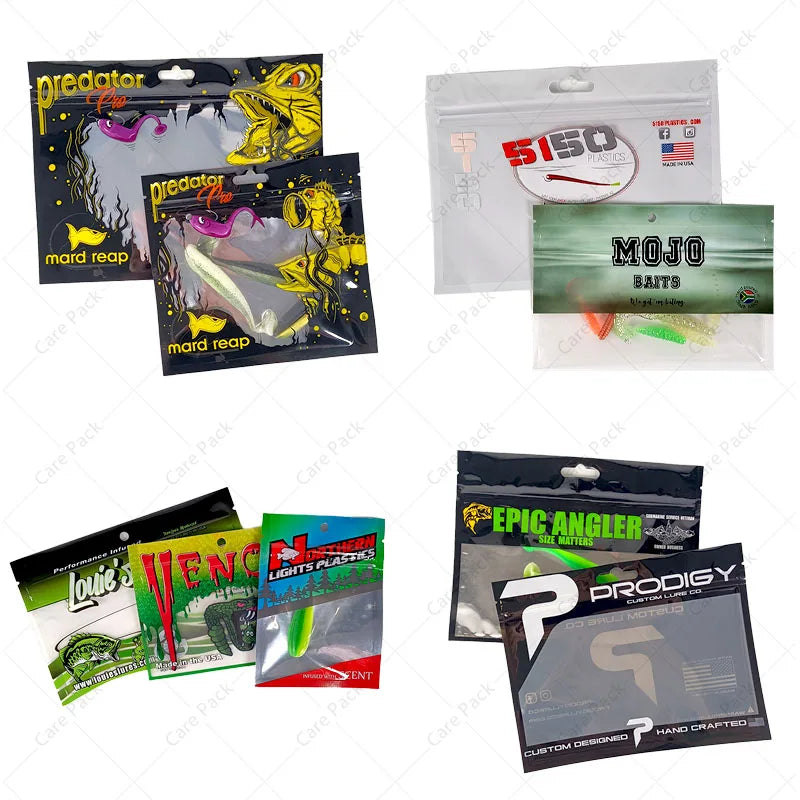 Small Resealable Empty Fish Baits Worm Laminated PE&PET Self-sealing Blank Packaging Bags