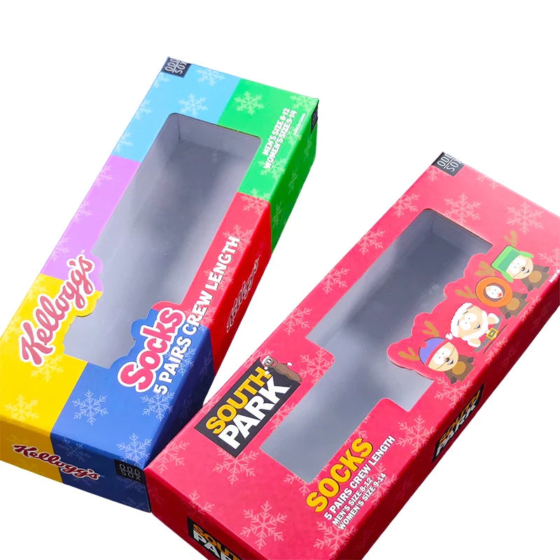 Custom Logo Eco Friendly Mens Christmas Socks Carton Packaging Paper Rigid Cardboard Lid and Base Gift Box With Window
