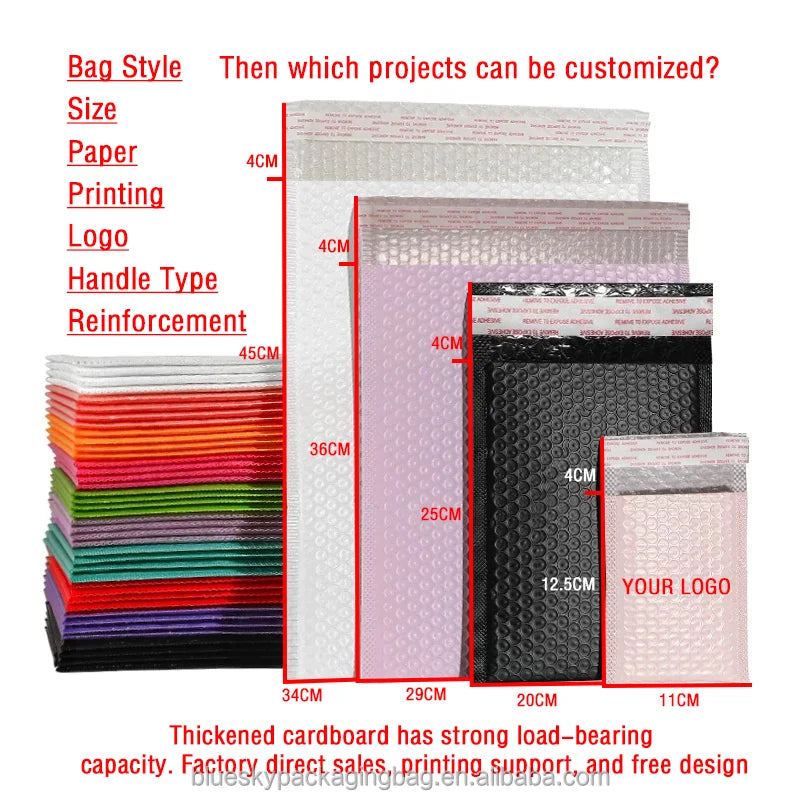 Custom logo Matte Colored Bubble Bags Shock Proof Waterproof Express Self Adhesive Shipping Bags Foam Cushioning Packaging Bags