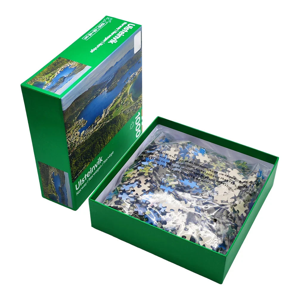 Custom Printing 68X48 High Quality Ulsteinvik Island 1000 Pcs Adulte Cardboard Jigsaw Puzzle Board Games