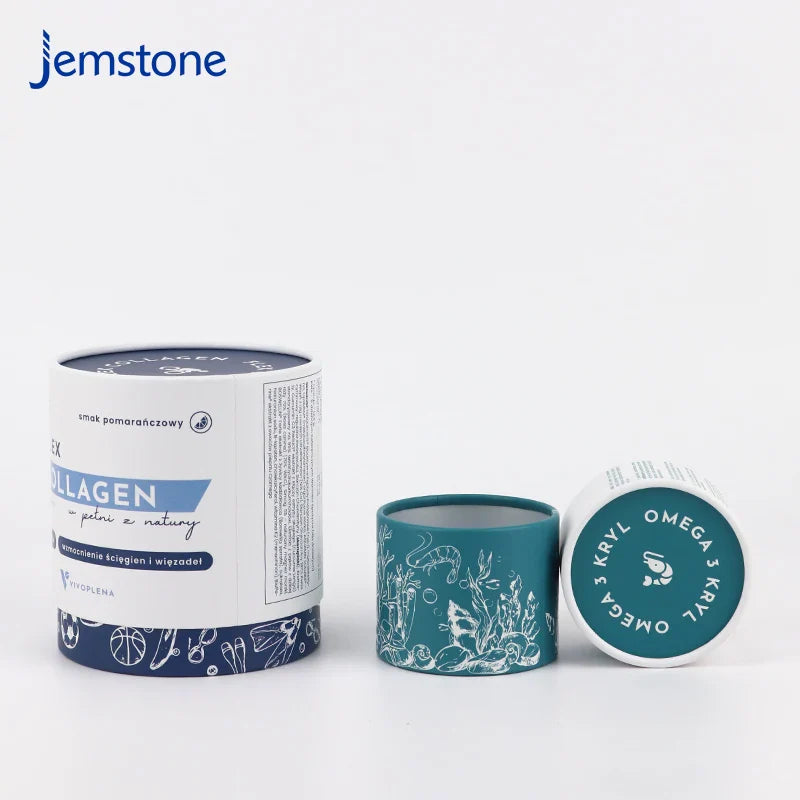 Custom 100% Biodegradable Kraft Cardboard Food Tea Collagen Jar Powder Paper Packaging Box Cylinder Vitamin Bottle Paper Tube