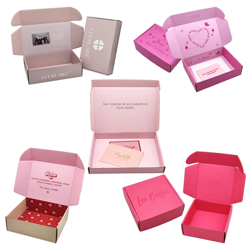 Customizable Recycled Portable Luxury Pink Cosmetic Perfume Postal Packing Paper Cardboard Packaging Boxes for Shipping