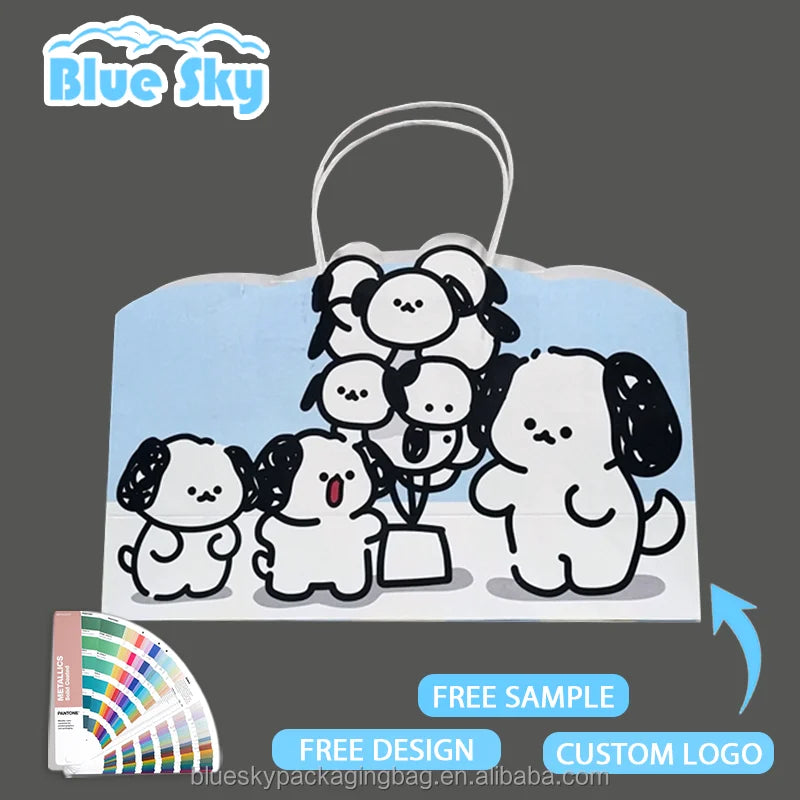 OEM/ODM Customized Cute Cartoon Paper Bag Logo Print Gift Shopping Bag with Handle White Kraft Paper Bags Thick Tote Bag