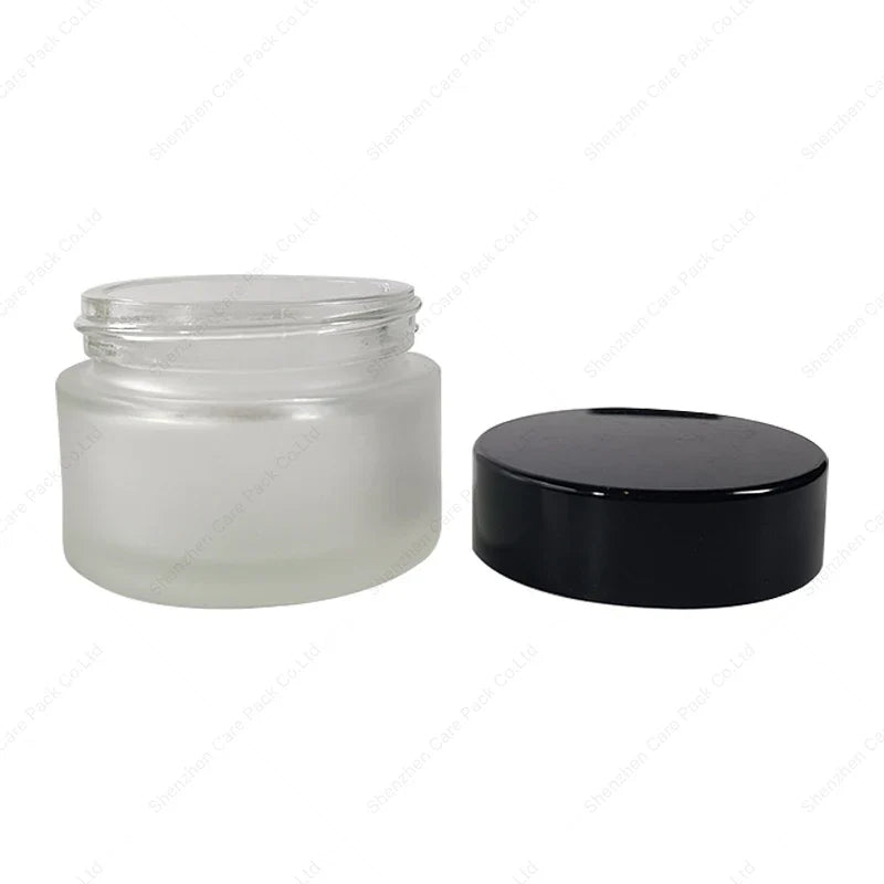 50ML Empty Frosted Matte Amber Glass Cosmetic Jars with Black Lids Wide Mouth Design for Skin Care Cream