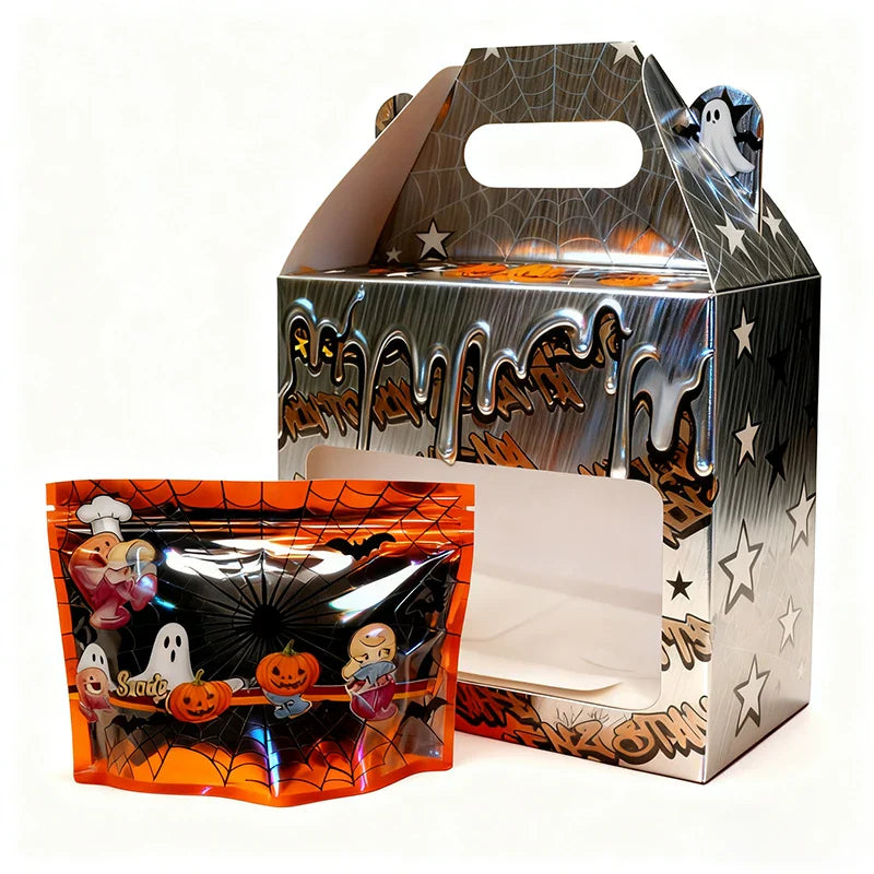 Empty 3.5g 7g 28g Die Cut Cutout Halloween Exotic Resealable Candy Gummy Mylar Bags and Box