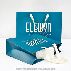 Recycled Blue Paper Shopping Bag - Biodegradable & Reusable, Bulk Wholesale for Stores & Events (Multiple Sizes)