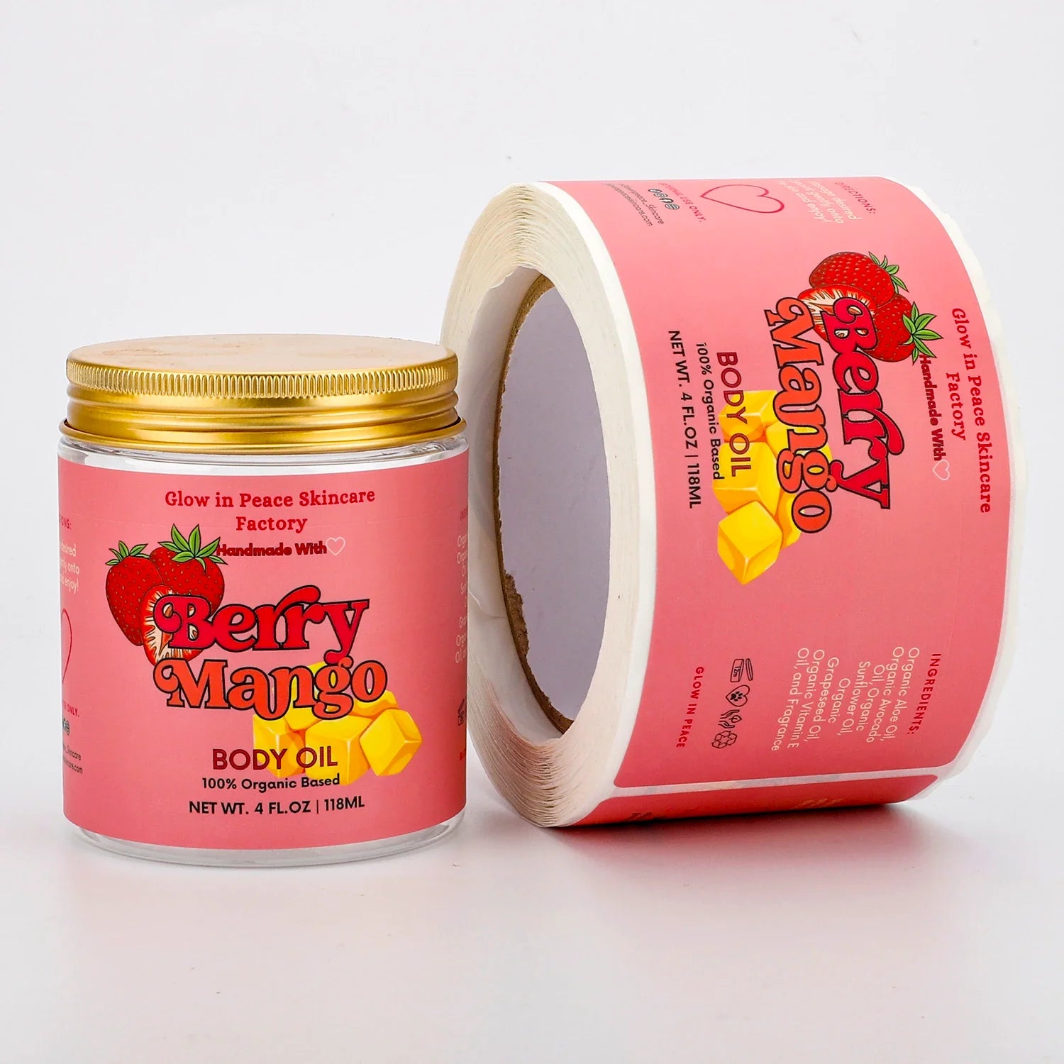 Custom Waterproof Adhesive Vinyl Pink Printing Private Logo Skincare Product Body Oil Sticker Labels for Cosmetic Jars