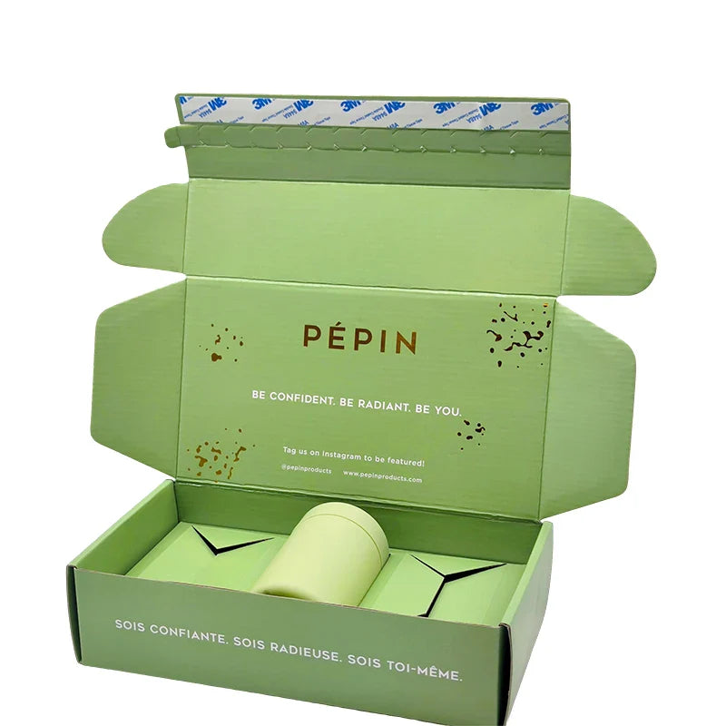 Custom logo Hat Tshirt Cosmetic Cardboard Reusable Express Corrugated Tear Strip Carton Delivery Box With Adhesive Strips