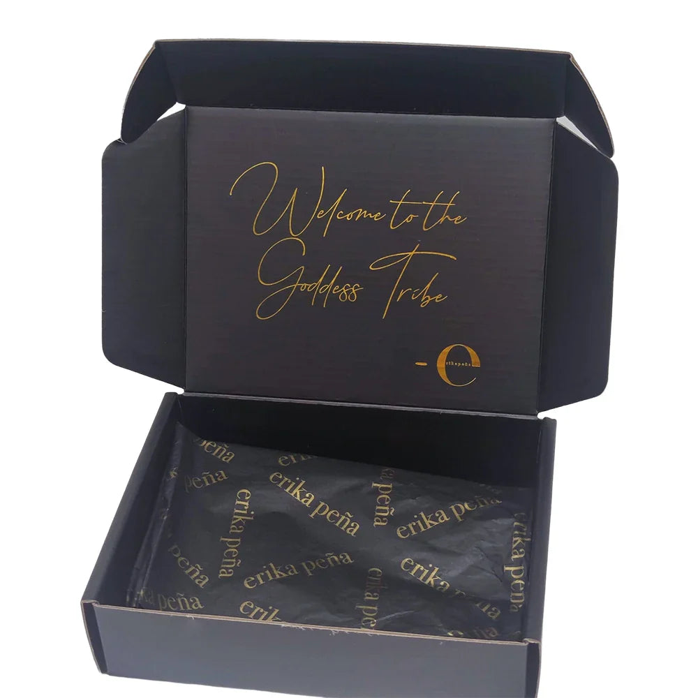 Customized Gold Foil logo Glossy Black Makeup Skin Care Gift Sets Packing Storage Private Label Paper Shipping Box for Packiging