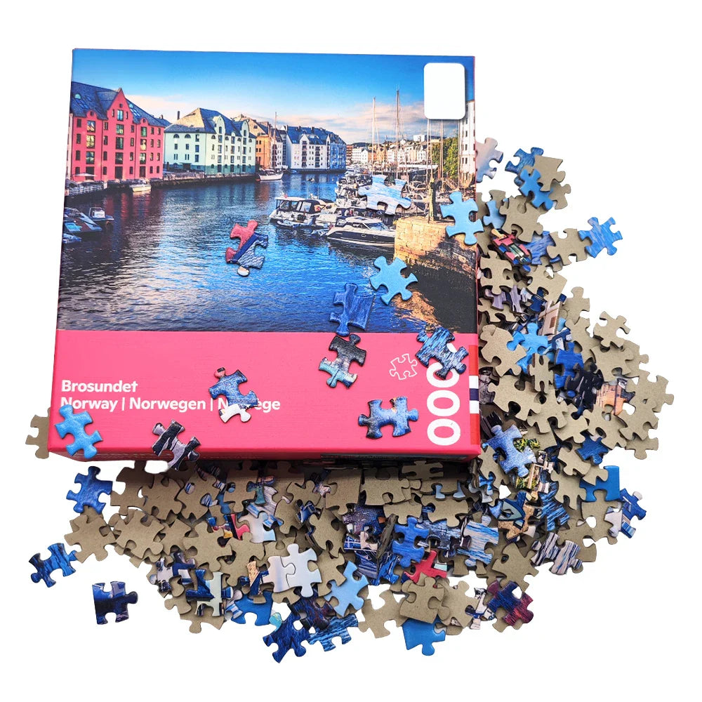 Dongguan Factory Wholesale Custom Printable 1000 Pieces Die Cut Paper Cardboard Jigsaw Puzzle for Adult Promotion Gift