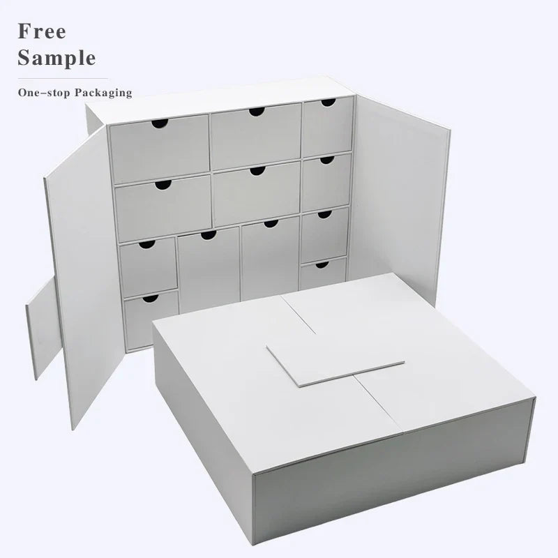 Custom 12 Days Cosmetic Makeup Jewelry Crystal Stone Eye Lashes Collection Box Christmas Countdown Advent Calendar Boxes