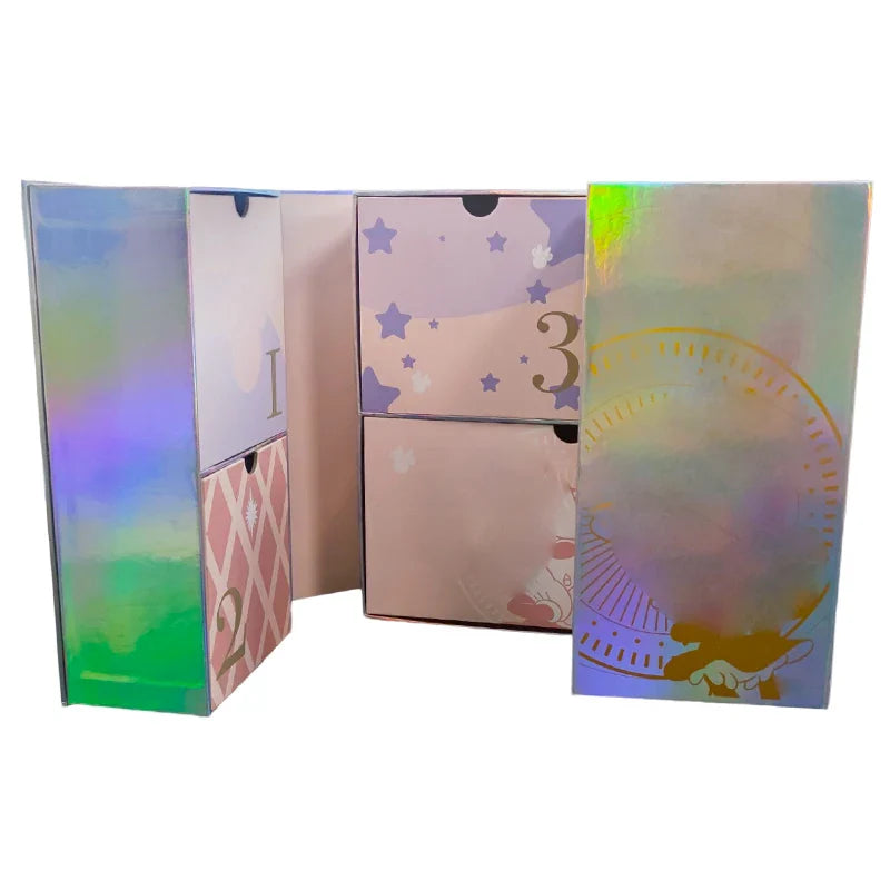 Custom 24 / 12 Days Beauty Cosmetic Storage Advent Calender Box Drawer Cardboard Christmas Gift Advent Calendar Packaging Boxes
