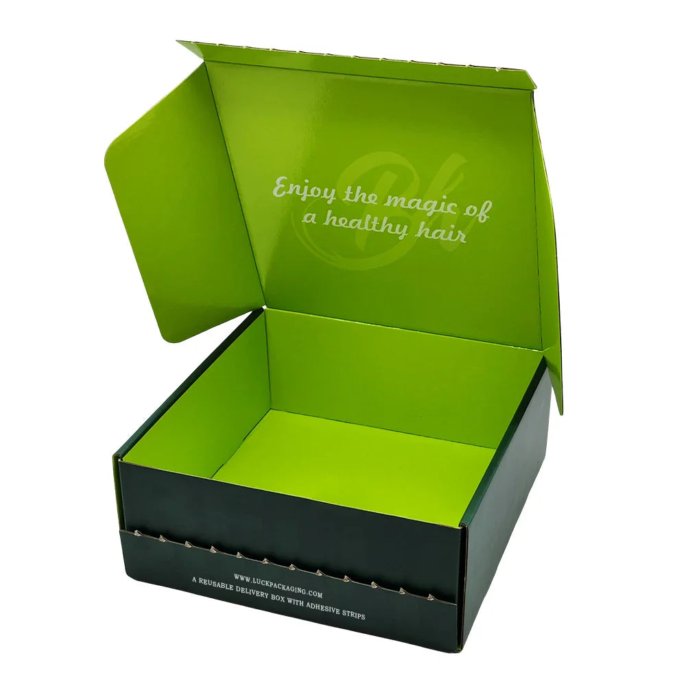 Custom logo Hat Tshirt Cosmetic Cardboard Reusable Express Corrugated Tear Strip Carton Delivery Box With Adhesive Strips