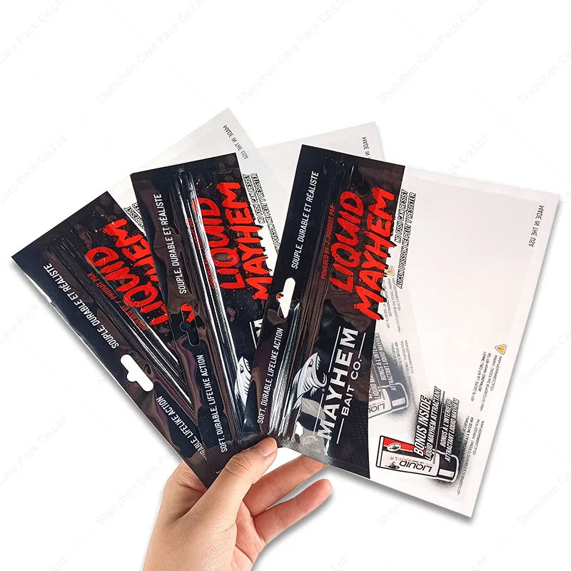 Custom Plastic Bait Resealable Fishing Lure Packaging Three Side Sealed Bag With Zipper Hook Packaging Pouch