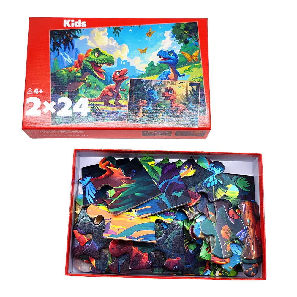 Custom Photo Dinosaur Design 24 Pieces Double-sided Printing Children's Kids Puzzle Toys Games with Box