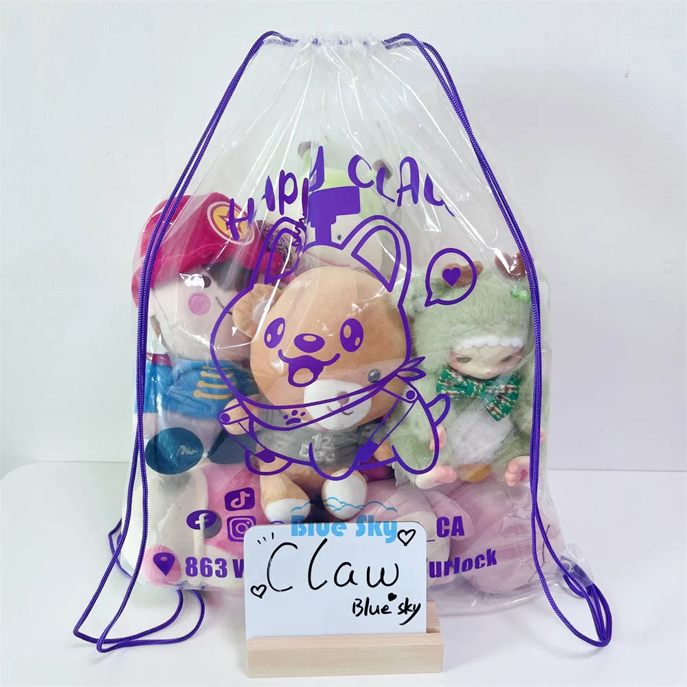 OEM/ODM Customized Toy Doll Transparent Drawstring Backpack Wholesale Clear Plastic Drawstring Backpack for Claw Stuffed Animal