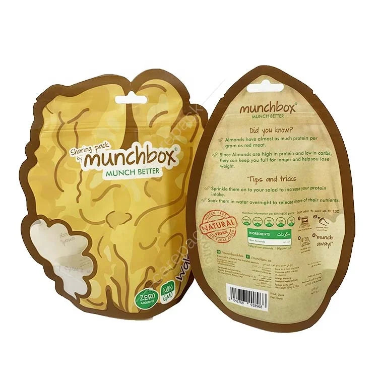 Custom Wholesalers Plastic Peanuts Packaging Pouch Snack Chip Shape Mylar Bag Stand up Pouch with Zipper