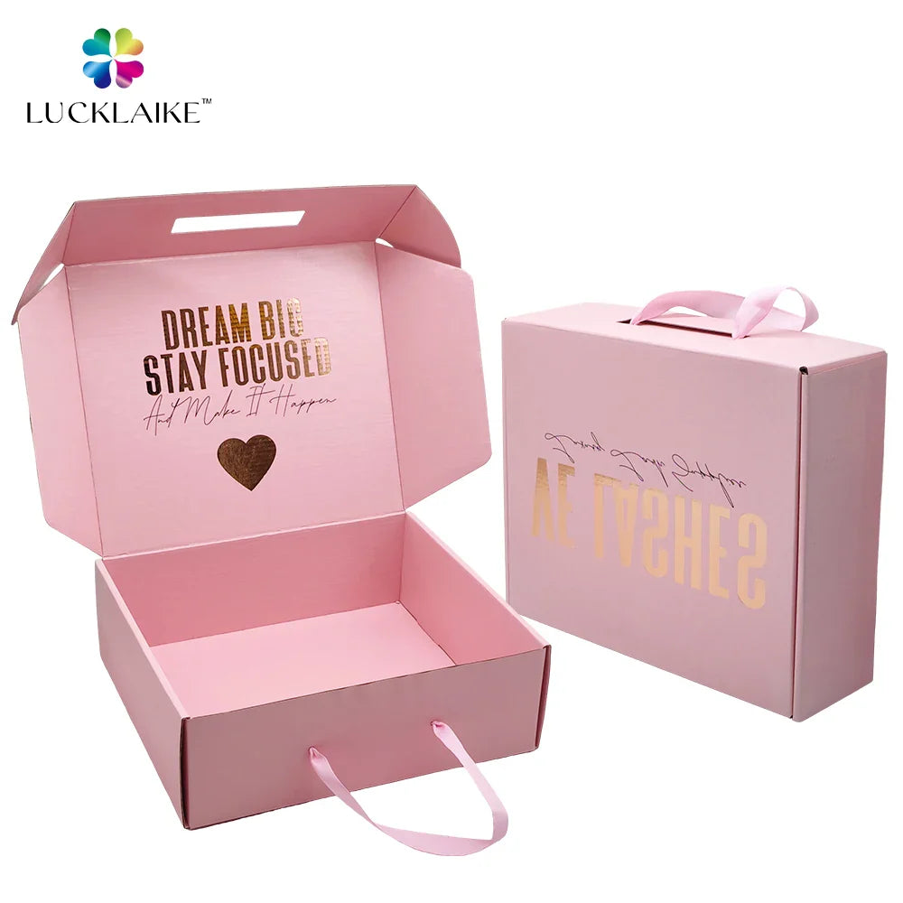 Custom Corrugated Mailer Cardboard Hot Stamping Pink Shipping Boxes for Clothing Shoe Perfume Packaging Paper Boxes for Business