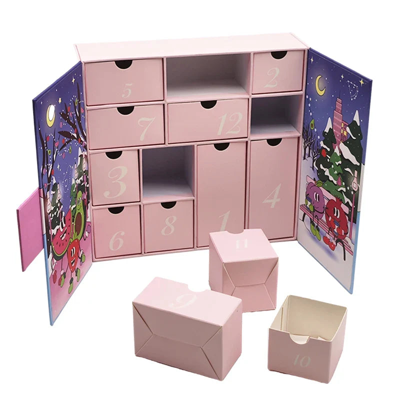 Custom Personalized Handmade 12/24 Days Christmas Packaging Gift Box Luxury Empty Blank Advent Calendar Box With Logo