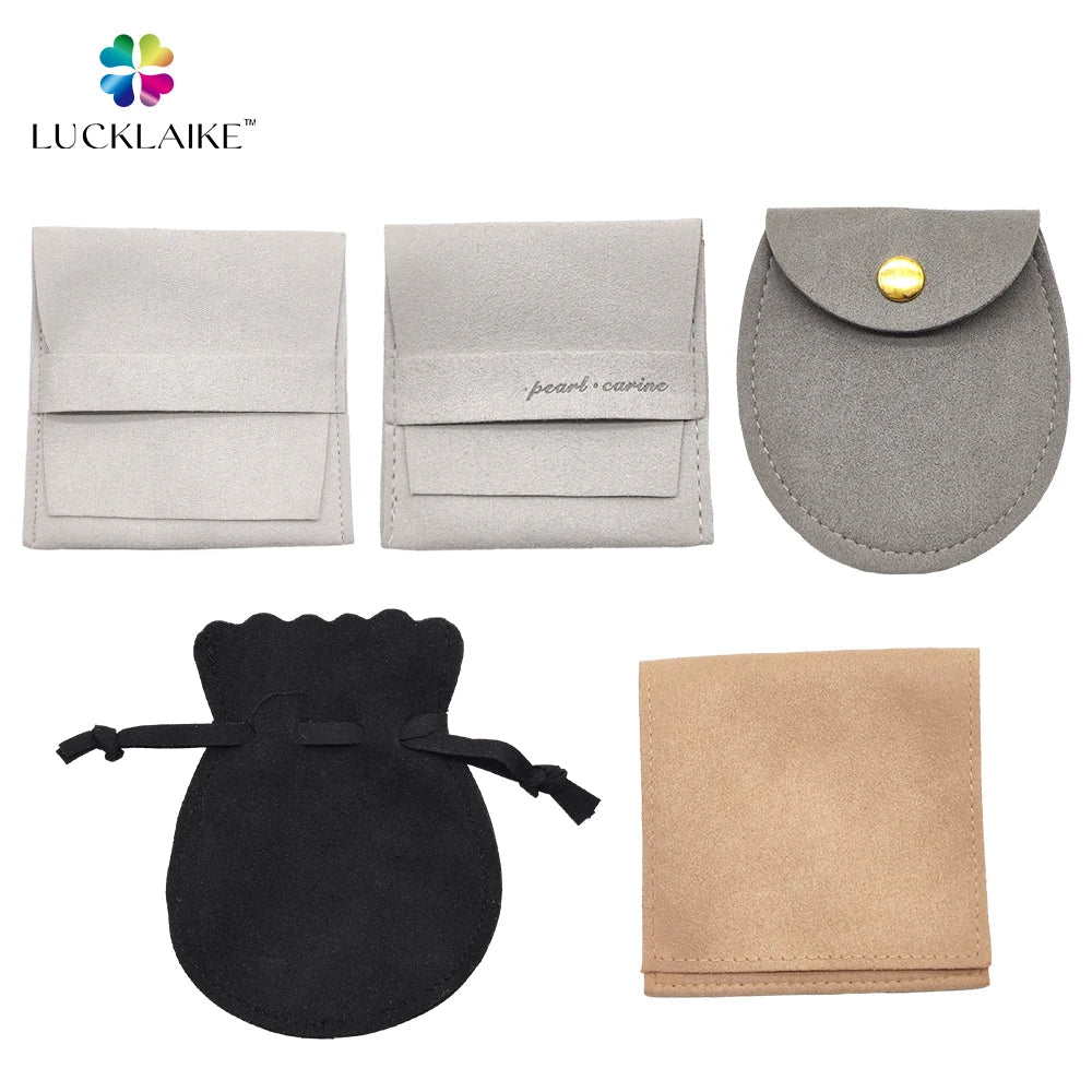 Custom Microfiber Velvet Jewelry Pouches Flannel Jewellery Envelope Bag Packaging With Logo for Coins Necklace Bracelet Earrings