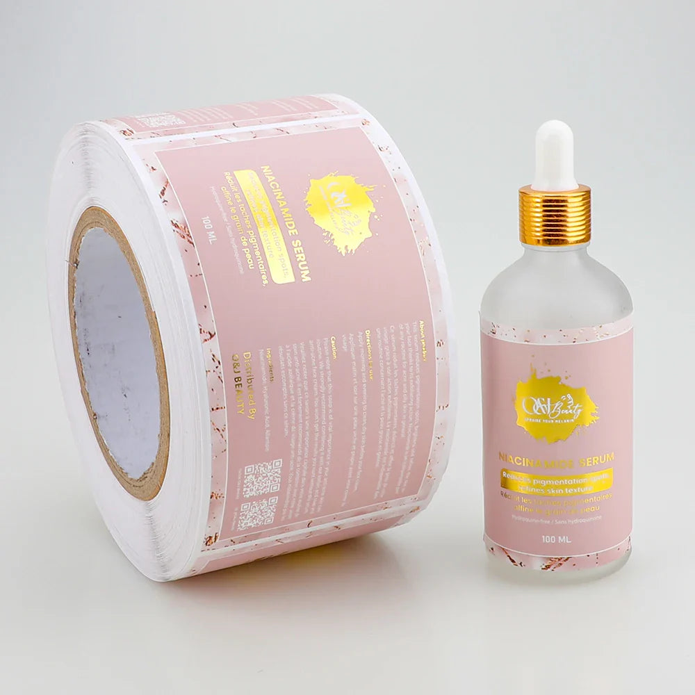 Custom Waterproof Logo Cosmetics Vinyl Gold Foil Shampoo Stickers Roll Printing Hair Product Packaging Labels for Lotion Bottle