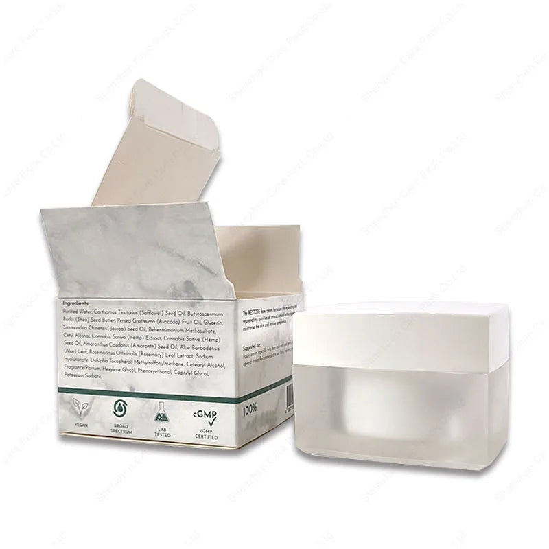 Fashion Packaging Box  50G Cosmetic Jar Frosted Glass Bottle Clear Cosmetic Glass Bottle Plastic Lid With Wood Graphics