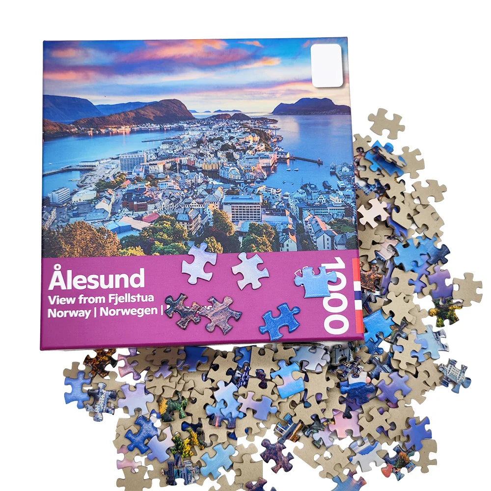 Custom Paper Cardboard Manufacturers 1000 Pieces Alesund Game Jigsaw Puzzle Set for Adults