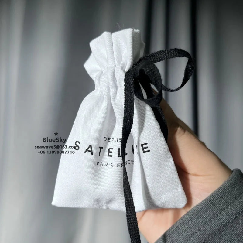 Poly Cotton Custom Color Brand Handle Packing Drawstring Packaging Pouch Bag for Clothes Gift Present