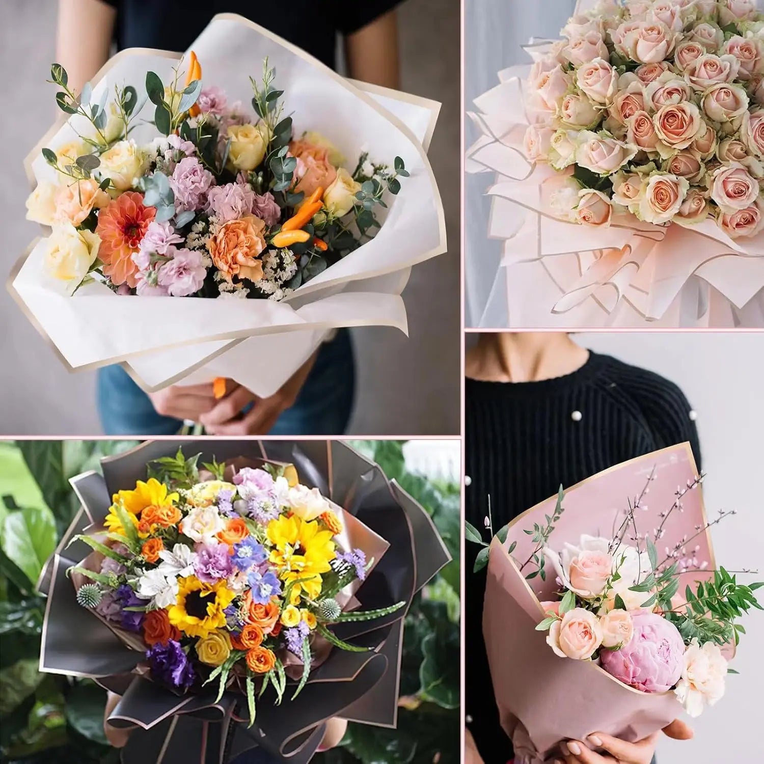 Korean Bouquet Wrapping Paper Flower Phnom Penh Jelly Film Waterproof Translucent Gold Edge Luxury Wrapping Paper for Flowers