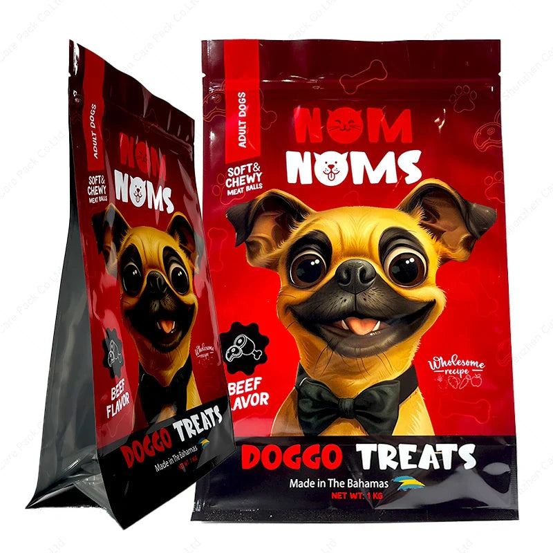Recyclable Food Grade Smell Proof Dog Food Treat Packaging Bags Flat Bottom Bags With Zipper.